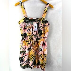 NWT Lascana Tropical Colorful Buttoned Romper Women Sz 4 Beach Chic